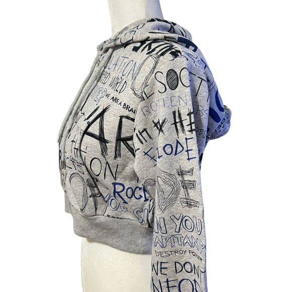 MOSCHINO COUTURE New!! Iconic Streetwear Design Gray Crop Sz Small Zip Sweatshir - Picture 6 of 15